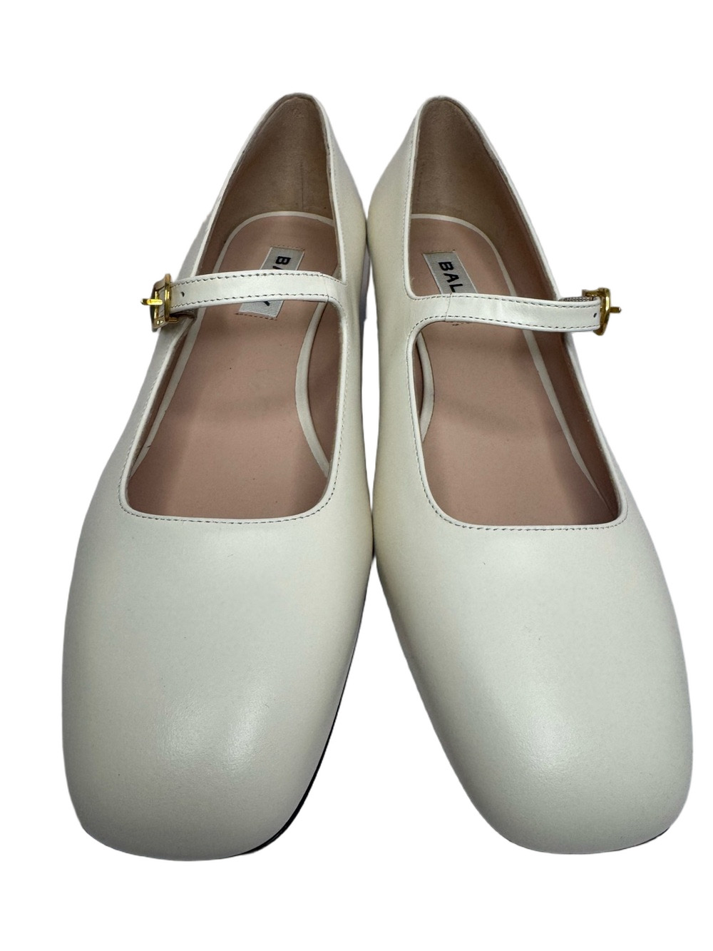 Bally Belkys Mary Jane Buckle-Strap Calf Leather Square Toe Ivory Pumps Size 39